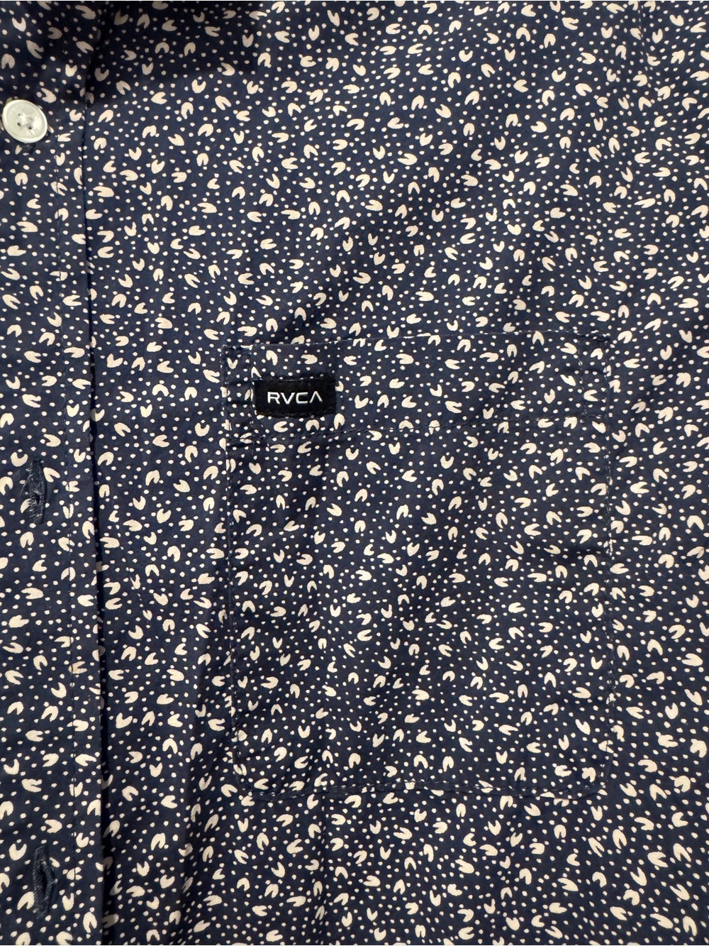 RVCA Navy Abstract Print Short Sleeve Button-Up Shirt | Regular Fit | Size Mediu - Picture 3 of 5